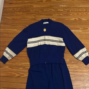 St. John Collection Blue and Cream Jumpsuit